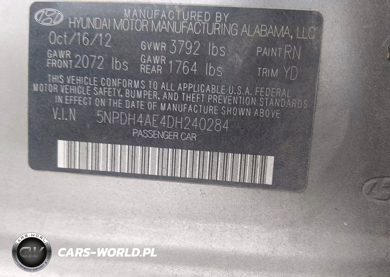 2013 Hyundai Elantra Gls VIN:5NPDH4AE4DH240284 - 9