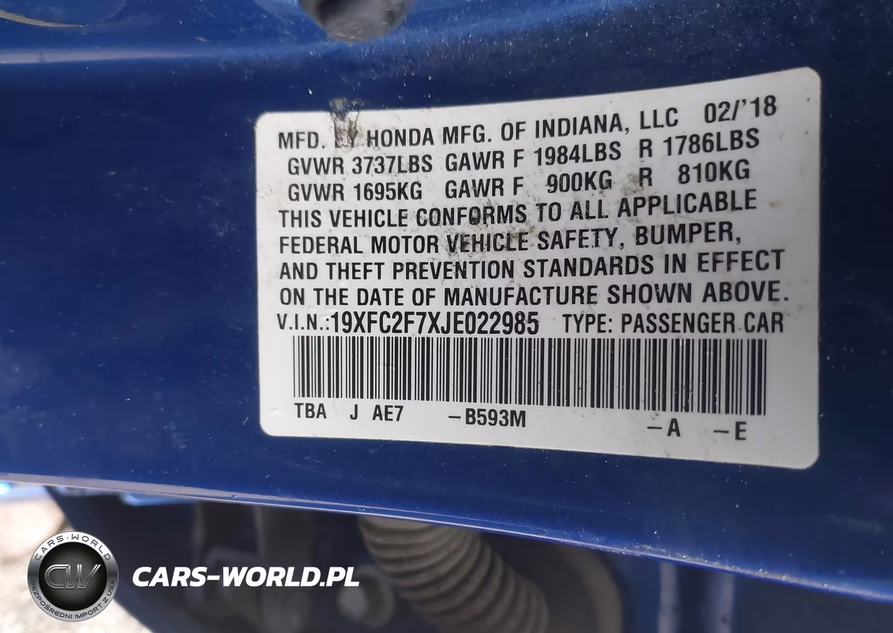 2018 Honda Civic Ex VIN:19XFC2F7XJE022985 - 9