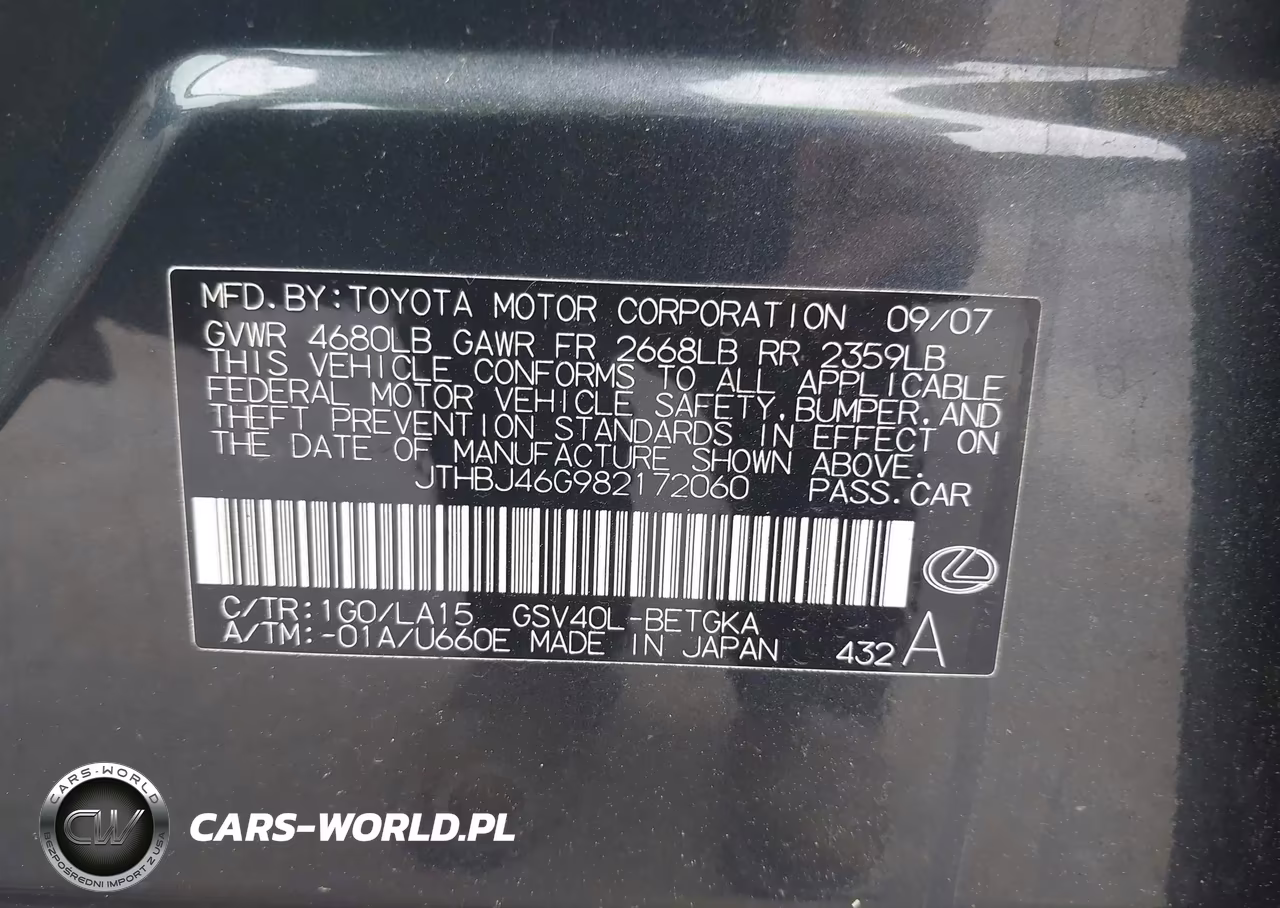 2008 Lexus Es 350 VIN:JTHBJ46G982172060 - 9