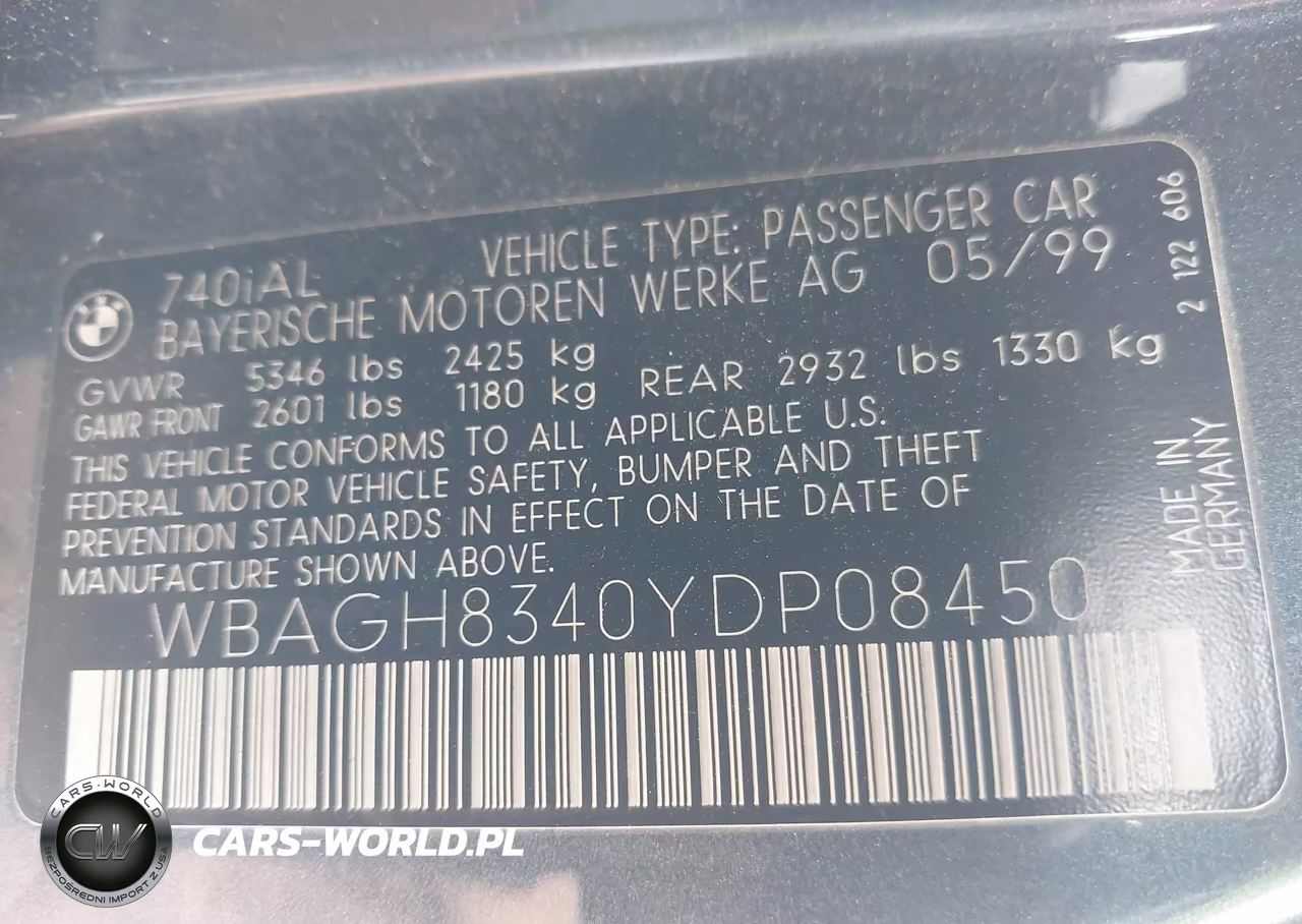2000 BMW 740Il VIN:WBAGH8340YDP08450 - 9