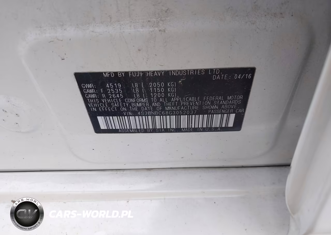 2016 Subaru Legacy 2.5I Premium VIN:4S3BNBC68G3052037 - 9
