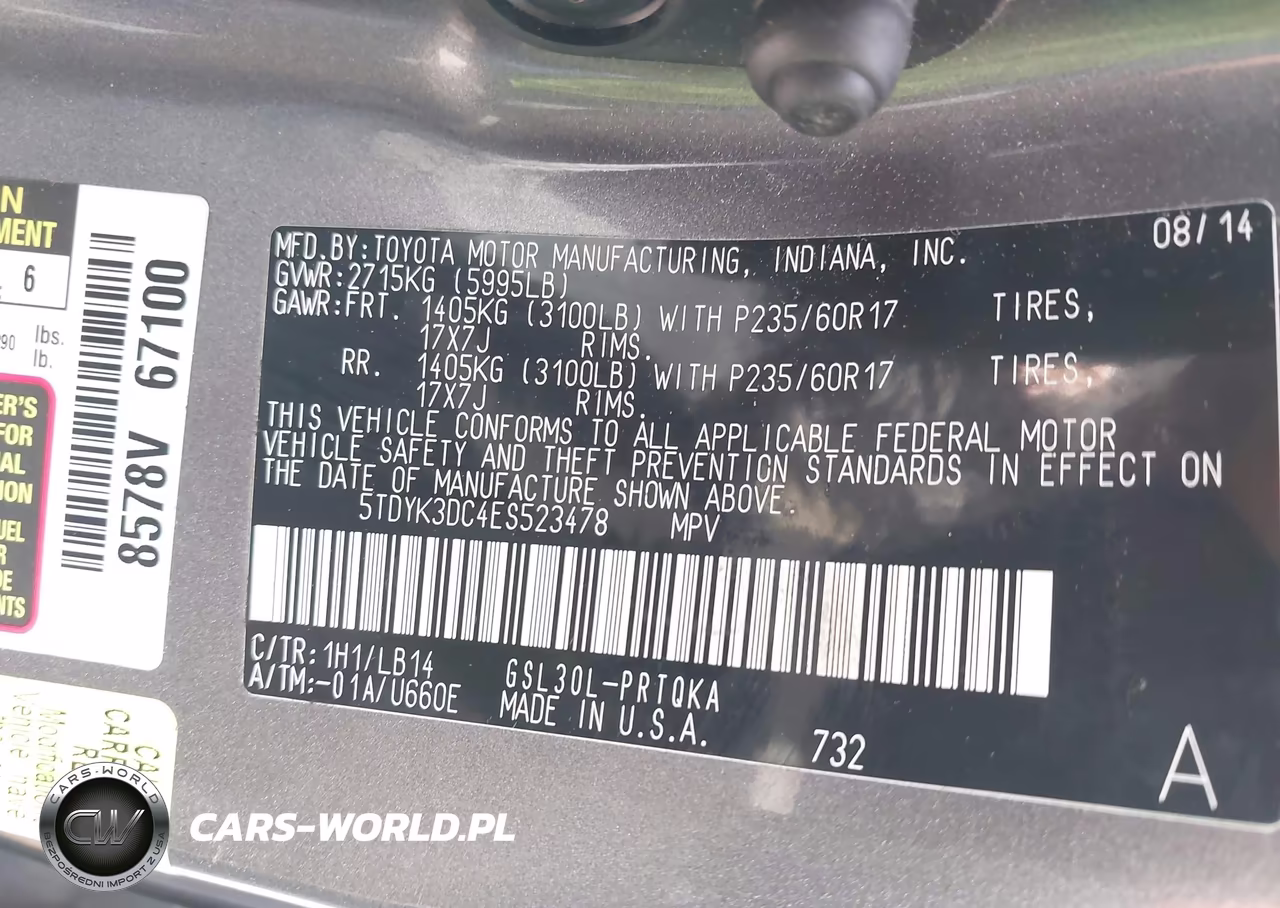 2014 Toyota Sienna Xle V6 8 Passenger VIN:5TDYK3DC4ES523478 - 9