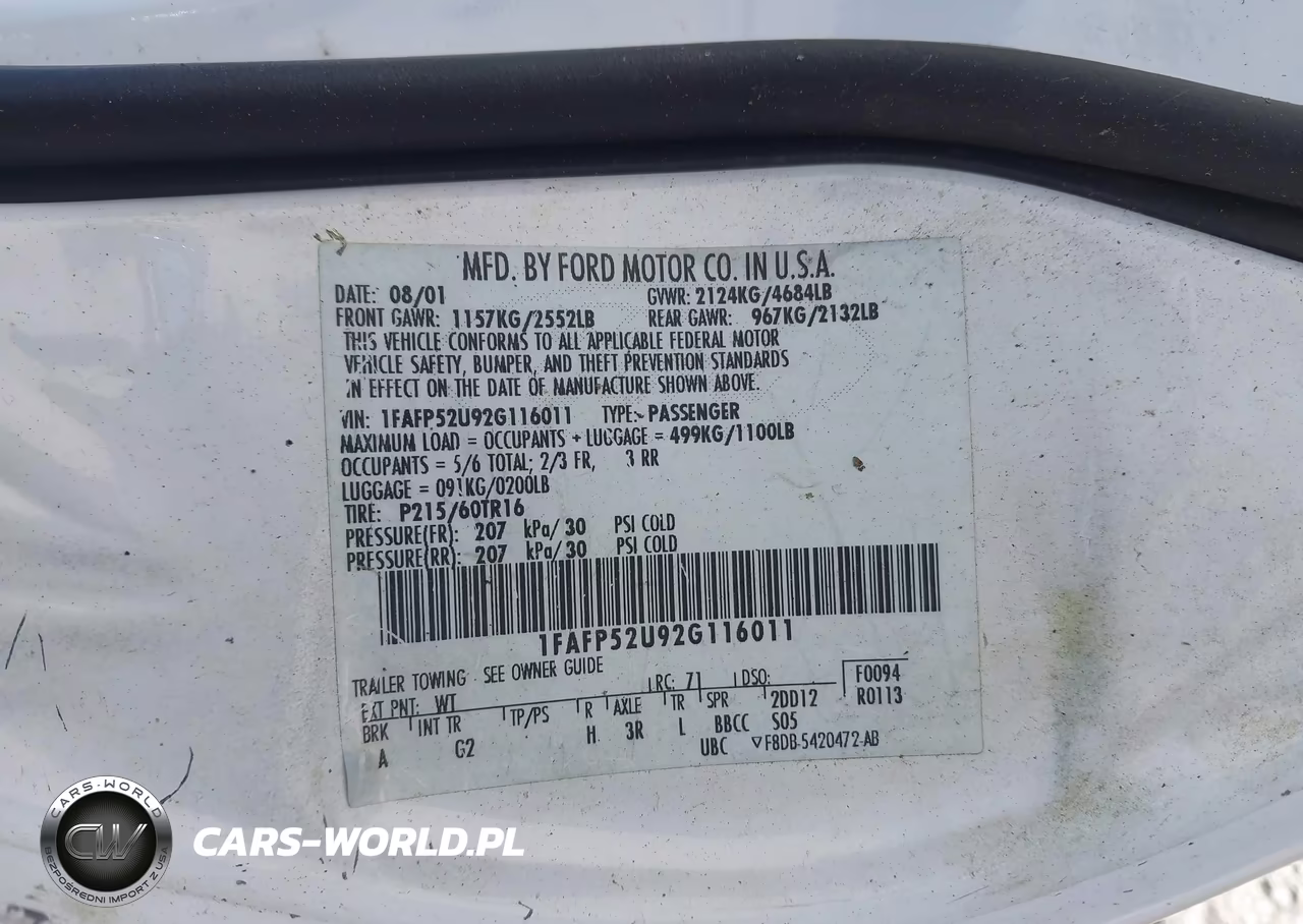 2002 Ford Taurus Lx VIN:1FAFP52U92G116011 - 9