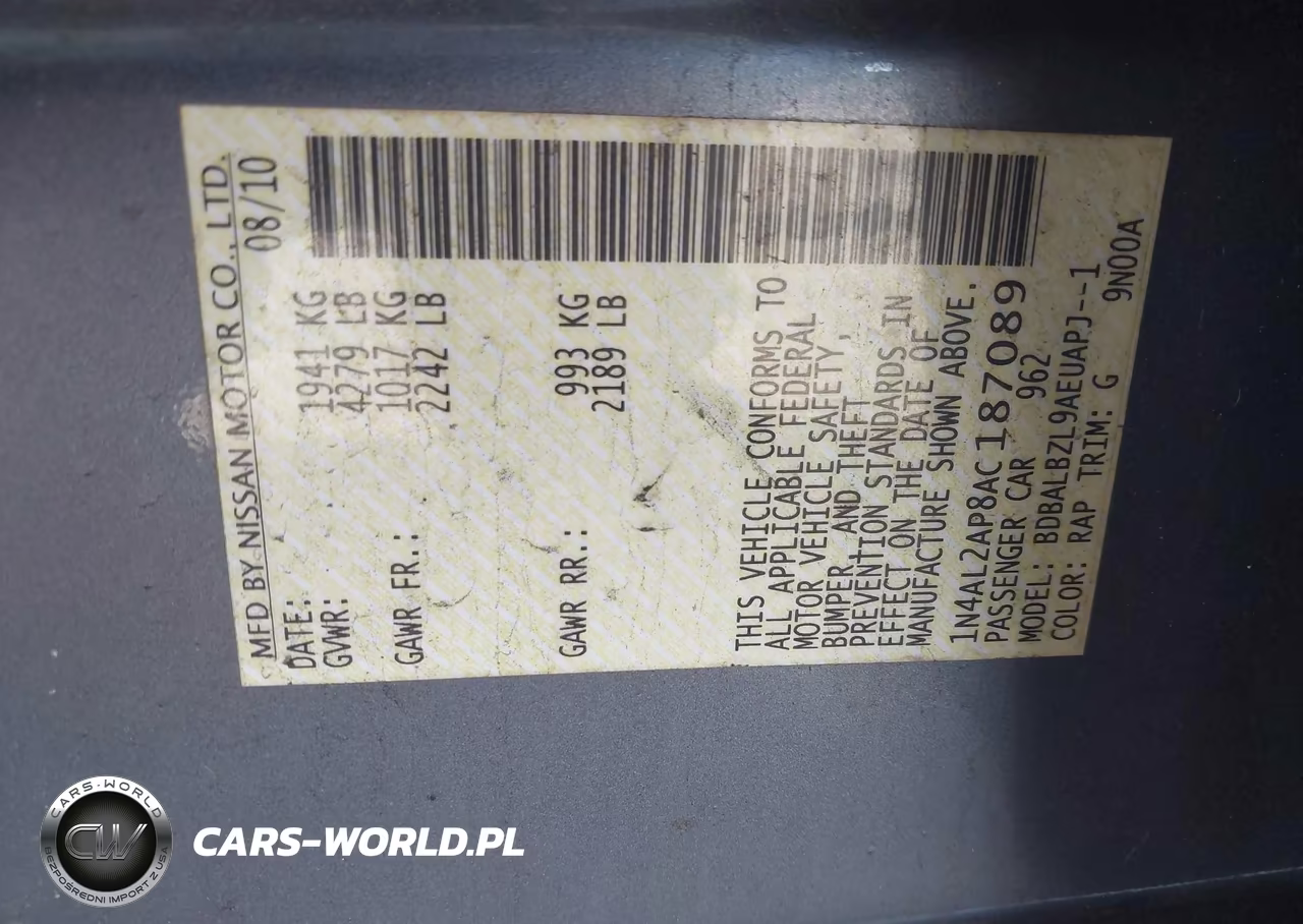 2010 Nissan Altima 2.5 S VIN:1N4AL2AP8AC187089 - 9