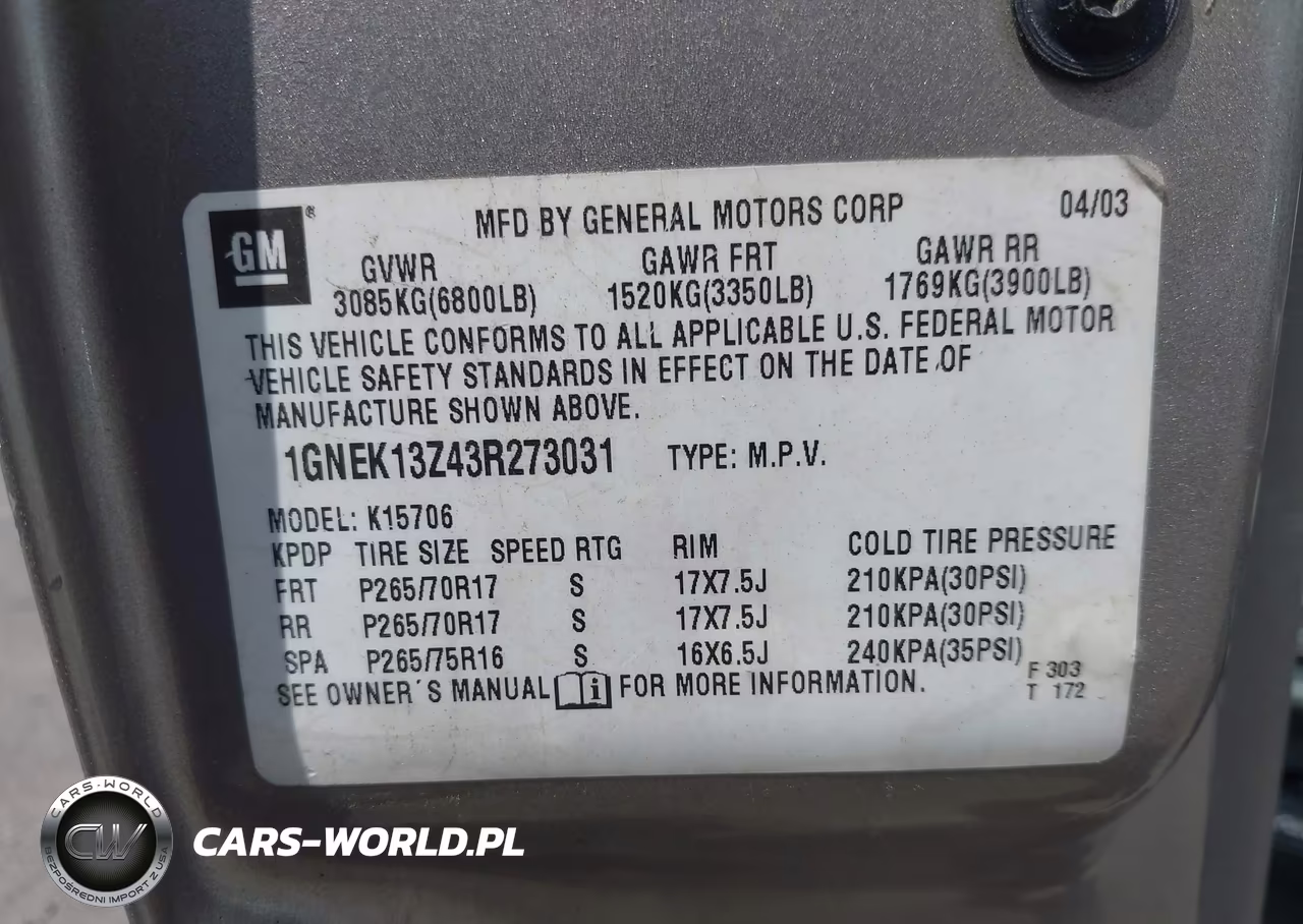 2003 Chevrolet Tahoe Z71 VIN:1GNEK13Z43R273031 - 9