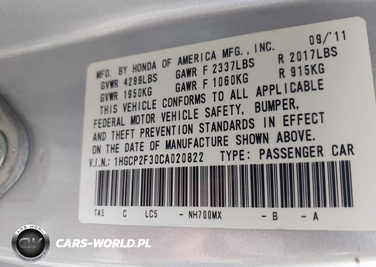 2012 Honda Accord 2.4 Lx VIN:1HGCP2F30CA020822 - 9