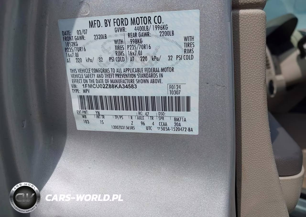 2008 Ford Escape Xls-Xls Manual VIN:1FMCU02Z88KA34583 - 9