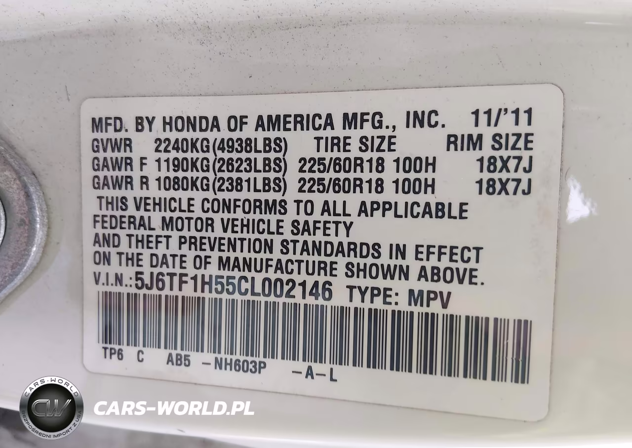 2012 Honda Crosstour Ex-L VIN:5J6TF1H55CL002146 - 9
