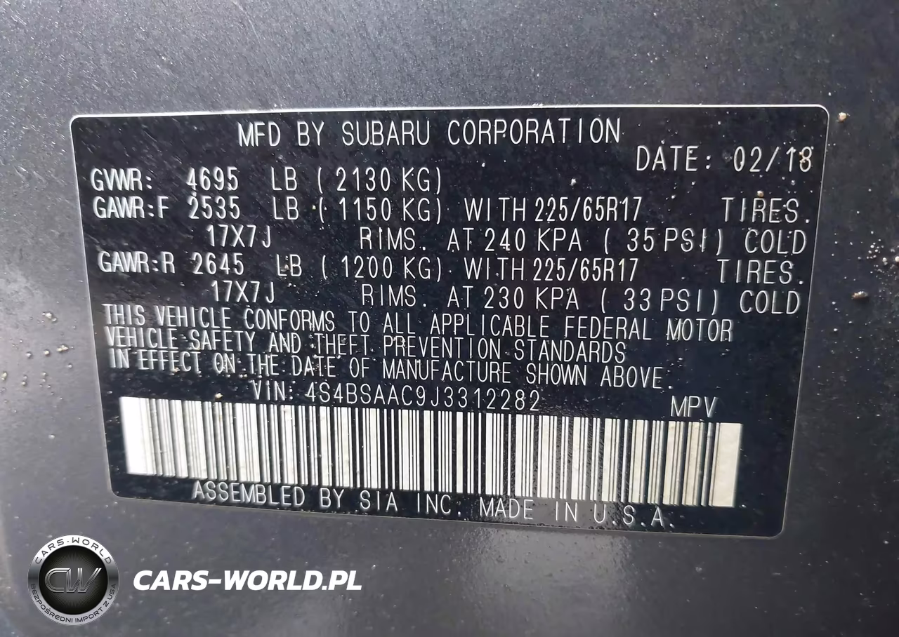 2018 Subaru Outback 2.5I VIN:4S4BSAAC9J3312282 - 9