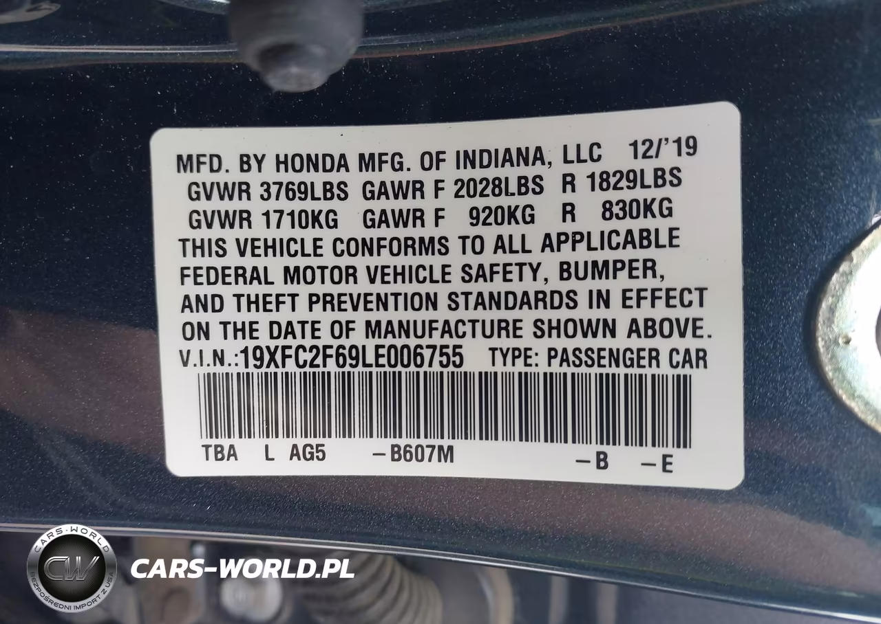 2020 Honda Civic Lx VIN:19XFC2F69LE006755 - 9