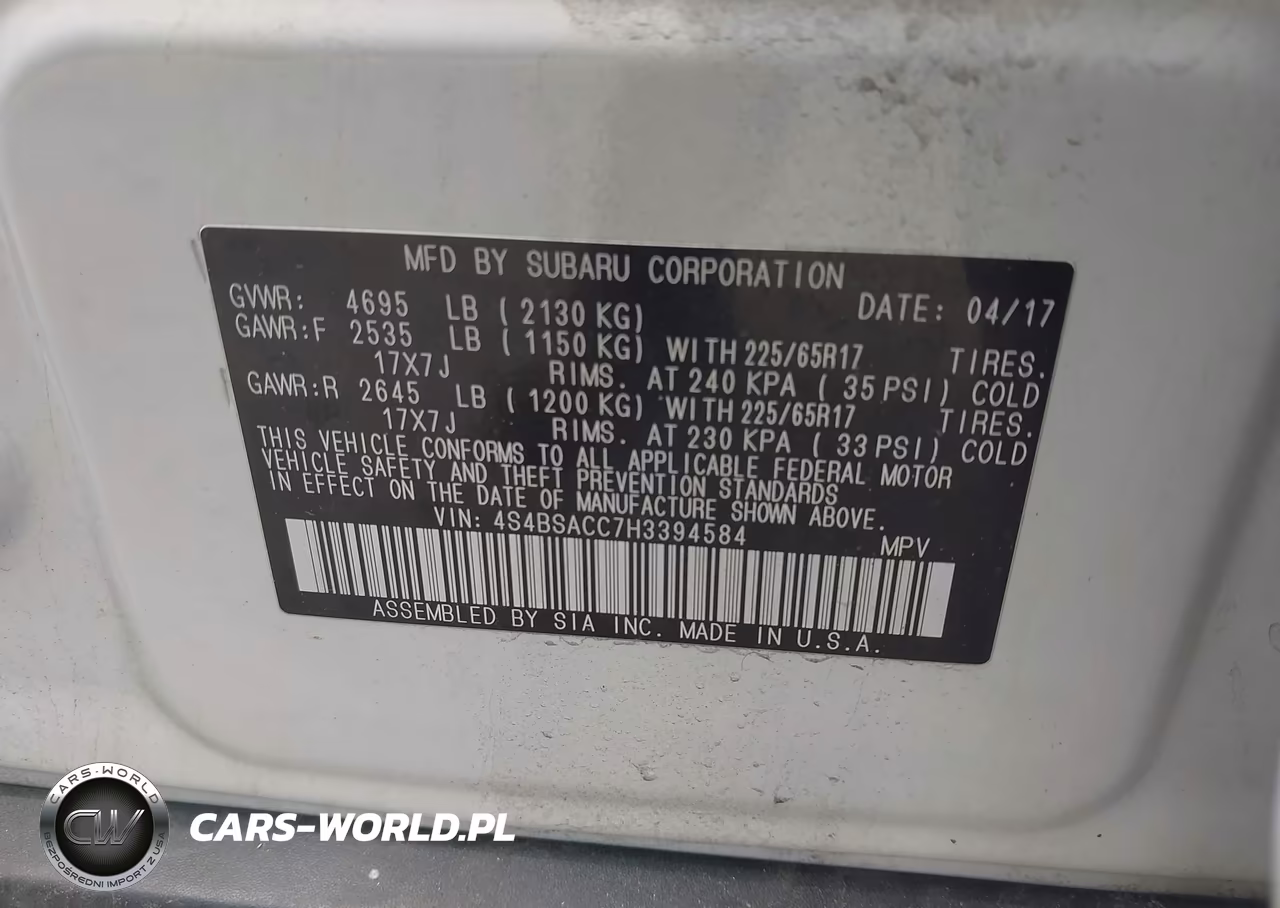 2017 Subaru Outback 2.5I Premium VIN:4S4BSACC7H3394584 - 9
