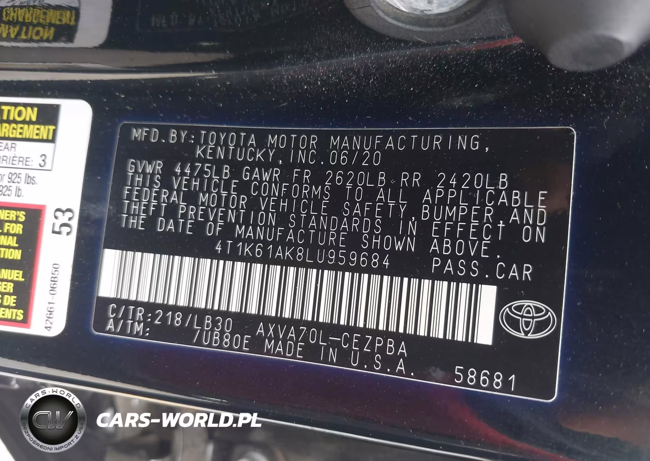 2020 Toyota Camry Xse VIN:4T1K61AK8LU959684 - 9