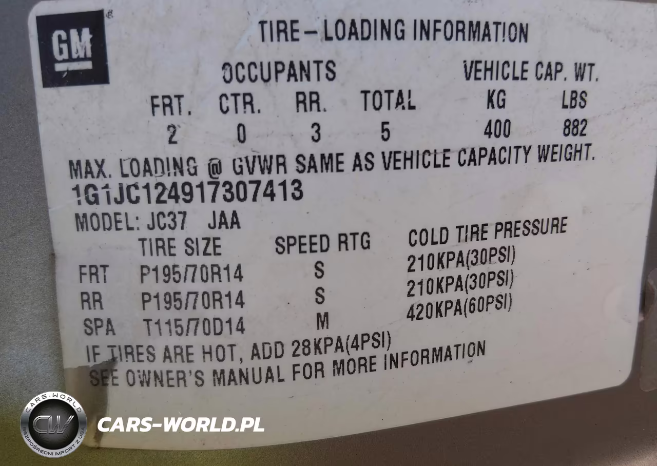 2001 Chevrolet Cavalier VIN:1G1JC124917307413 - 9