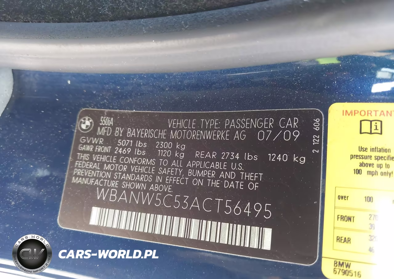 2010 BMW 550I VIN:WBANW5C53ACT56495 - 9