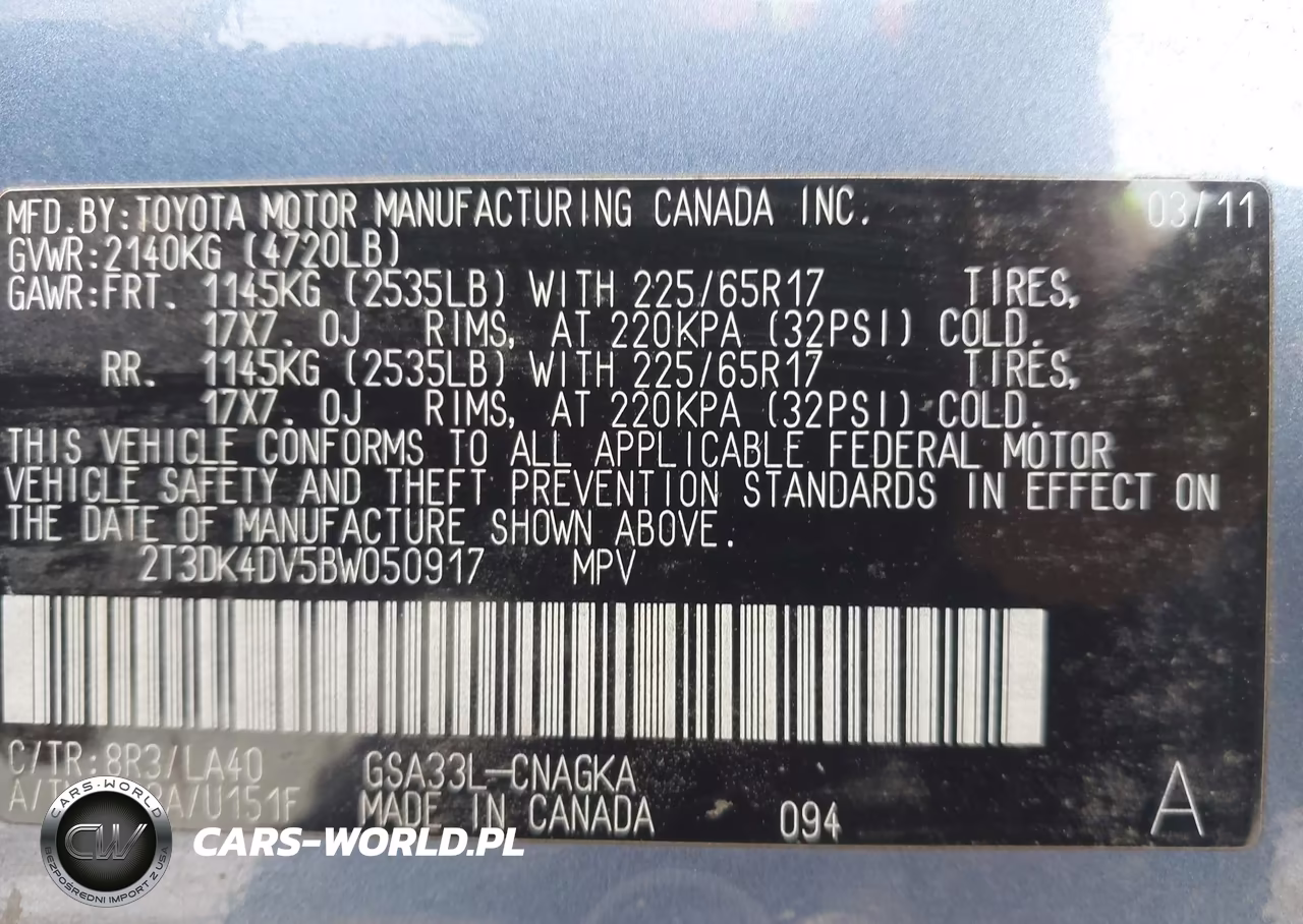 2011 Toyota Rav4 Limited V6 VIN:2T3DK4DV5BW050917 - 9