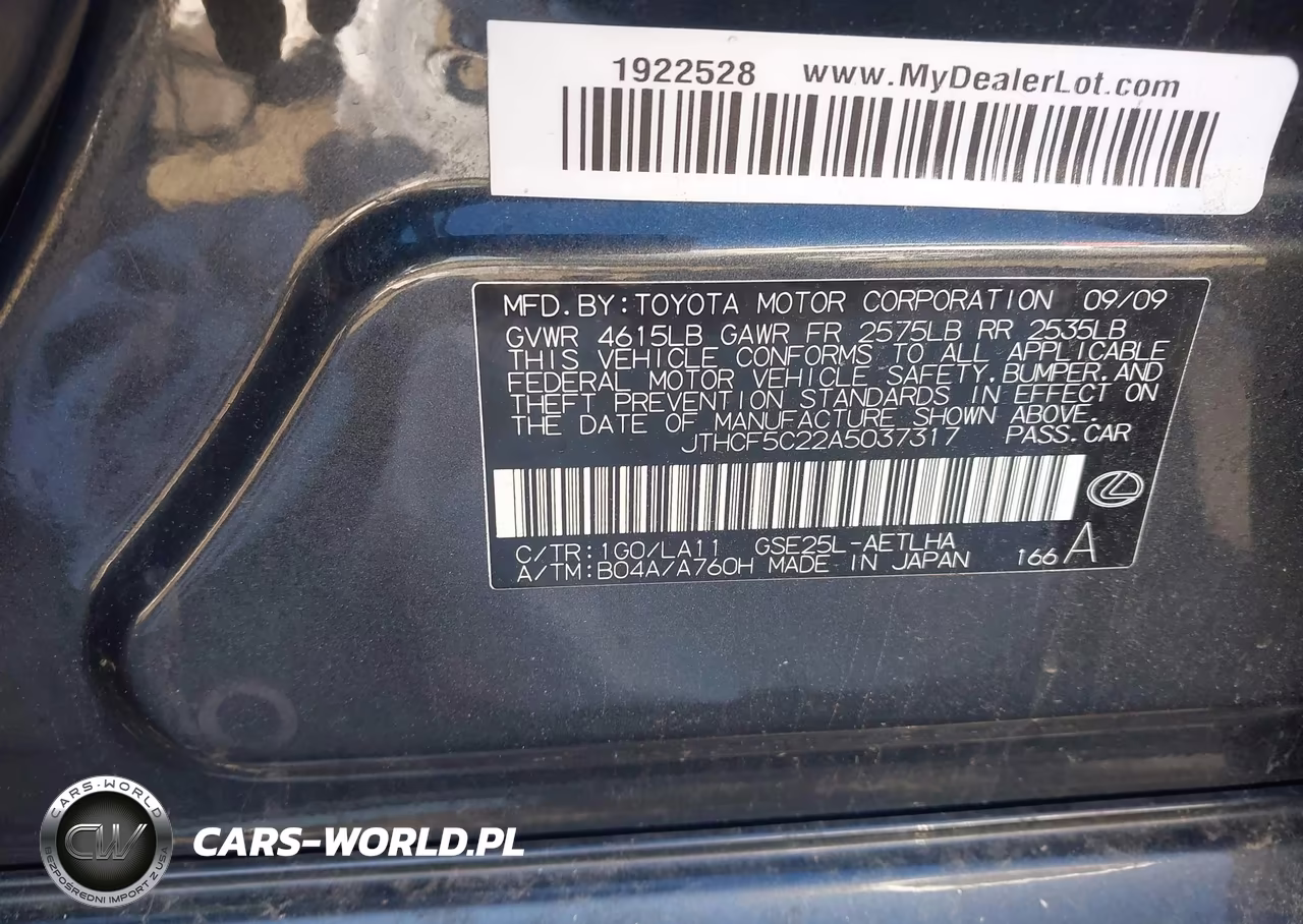 2010 Lexus Is 250 VIN:JTHCF5C22A5037317 - 9