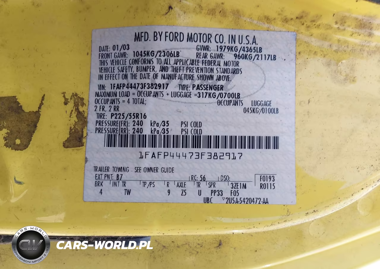 2003 Ford Mustang VIN:1FAFP44473F382917 - 9