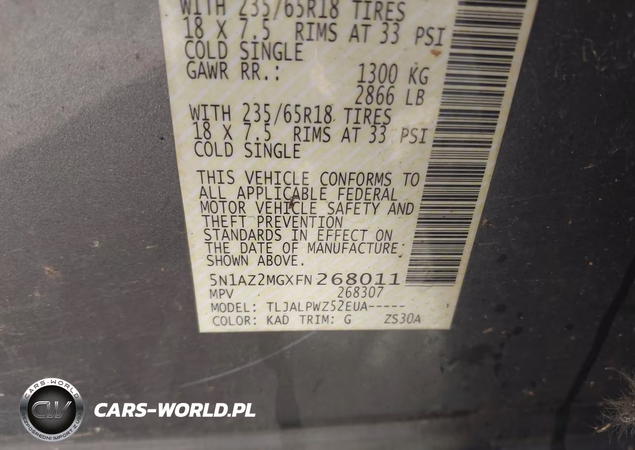 2015 Nissan Murano S VIN:5N1AZ2MGXFN268011 - 9