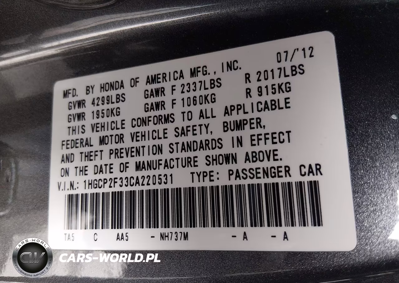 2012 Honda Accord 2.4 Lx VIN:1HGCP2F33CA220531 - 9
