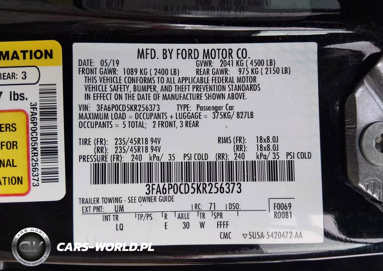 2019 Ford Fusion Sel VIN:3FA6P0CD5KR256373 - 9