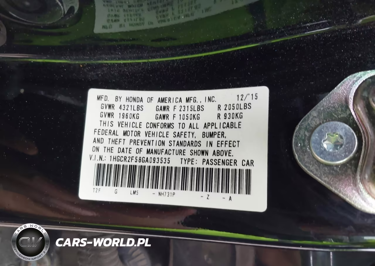 2016 Honda Accord Sport VIN:1HGCR2F58GA093535 - 9