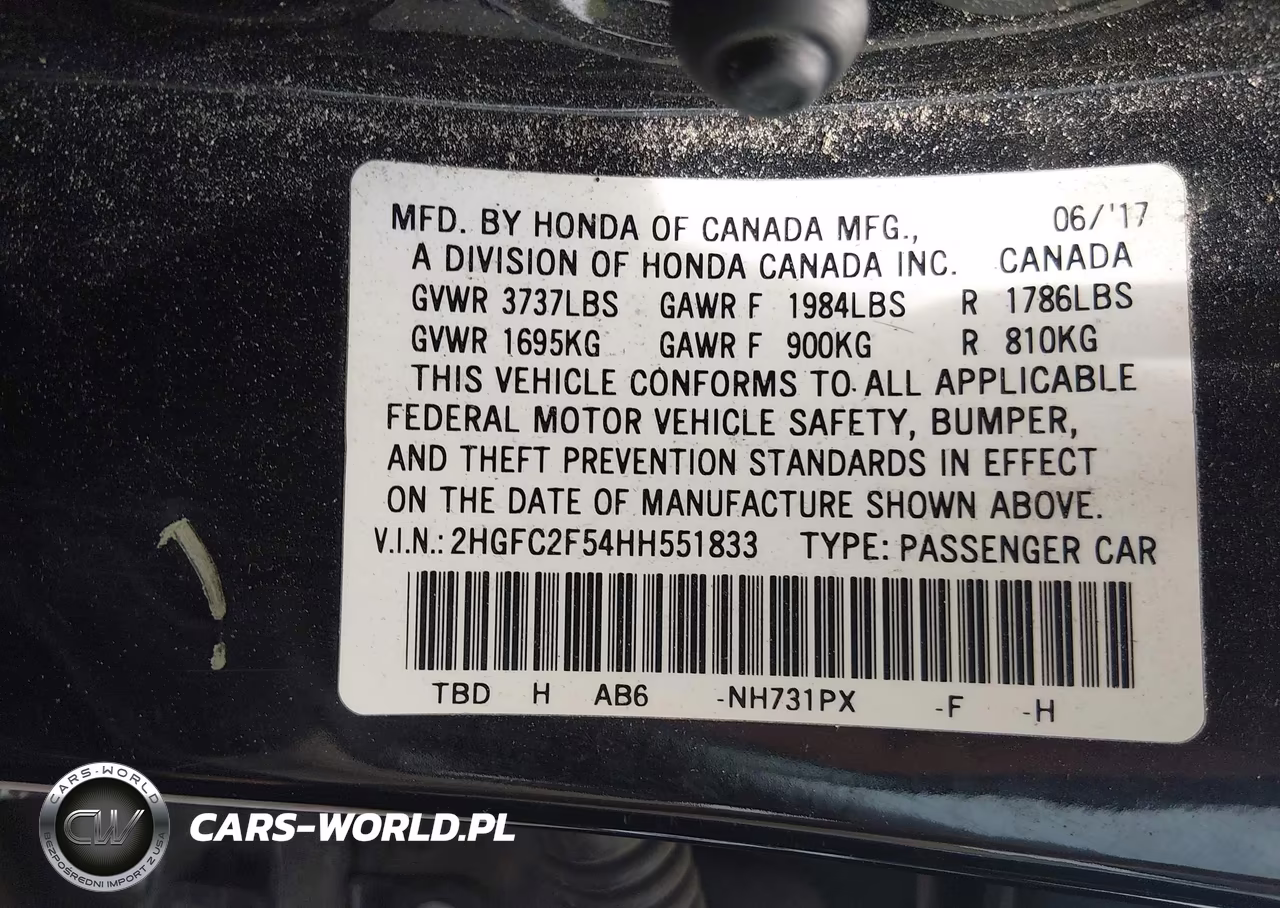 2017 Honda Civic Lx VIN:2HGFC2F54HH551833 - 9