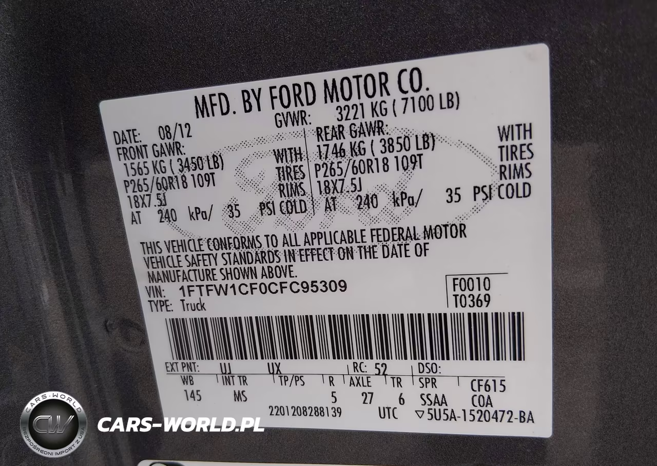 2012 Ford F-150 Xlt VIN:1FTFW1CF0CFC95309 - 9