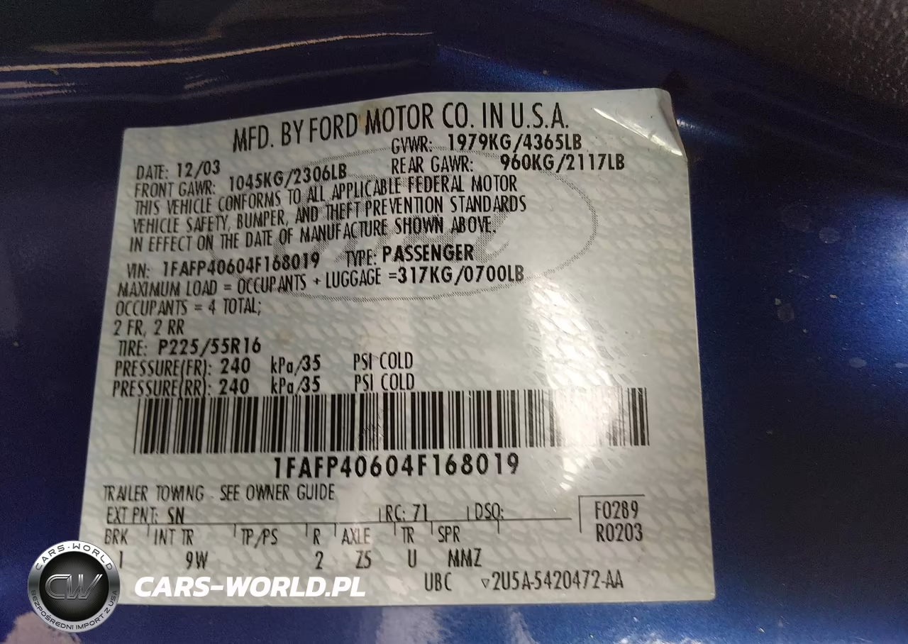 2004 Ford Mustang VIN:1FAFP40604F168019 - 9