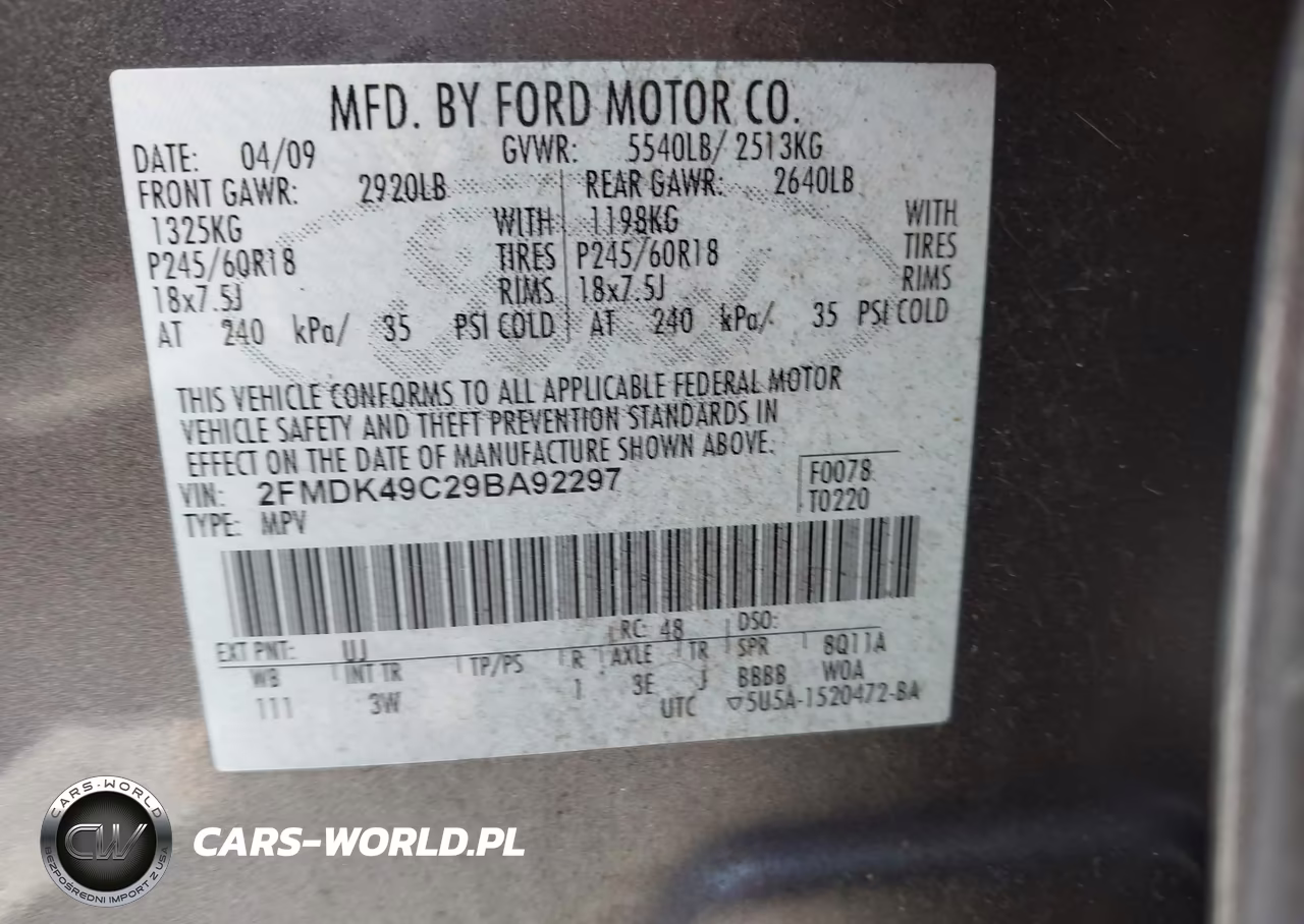 2009 Ford Edge Limited VIN:2FMDK49C29BA92297 - 9