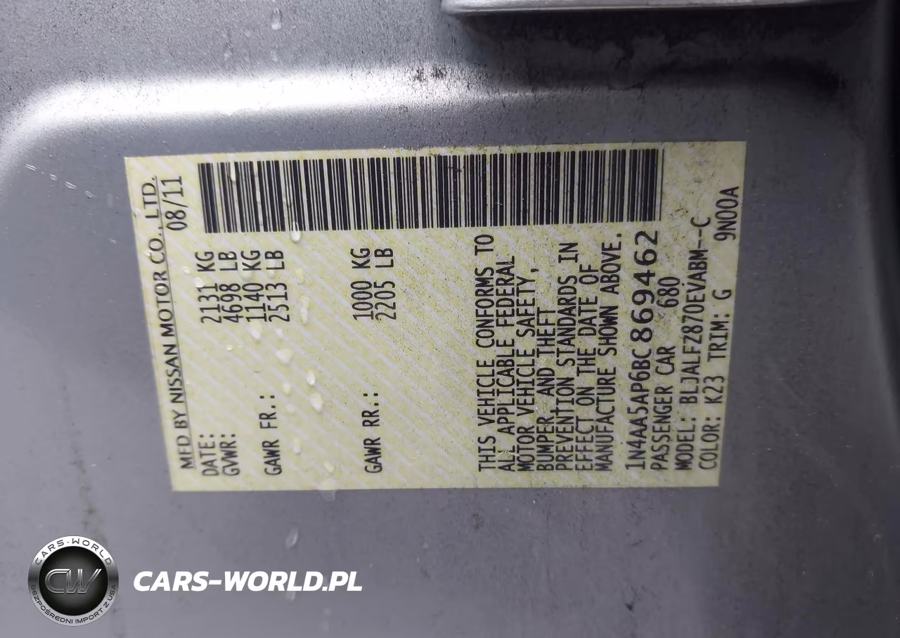 2011 Nissan Maxima 3.5 Sv VIN:1N4AA5AP6BC869462 - 9