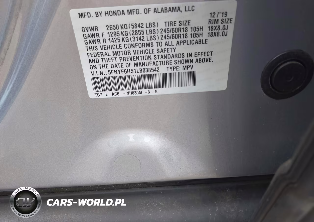 2020 Honda Pilot Awd Ex-L VIN:5FNYF6H51LB038542 - 9