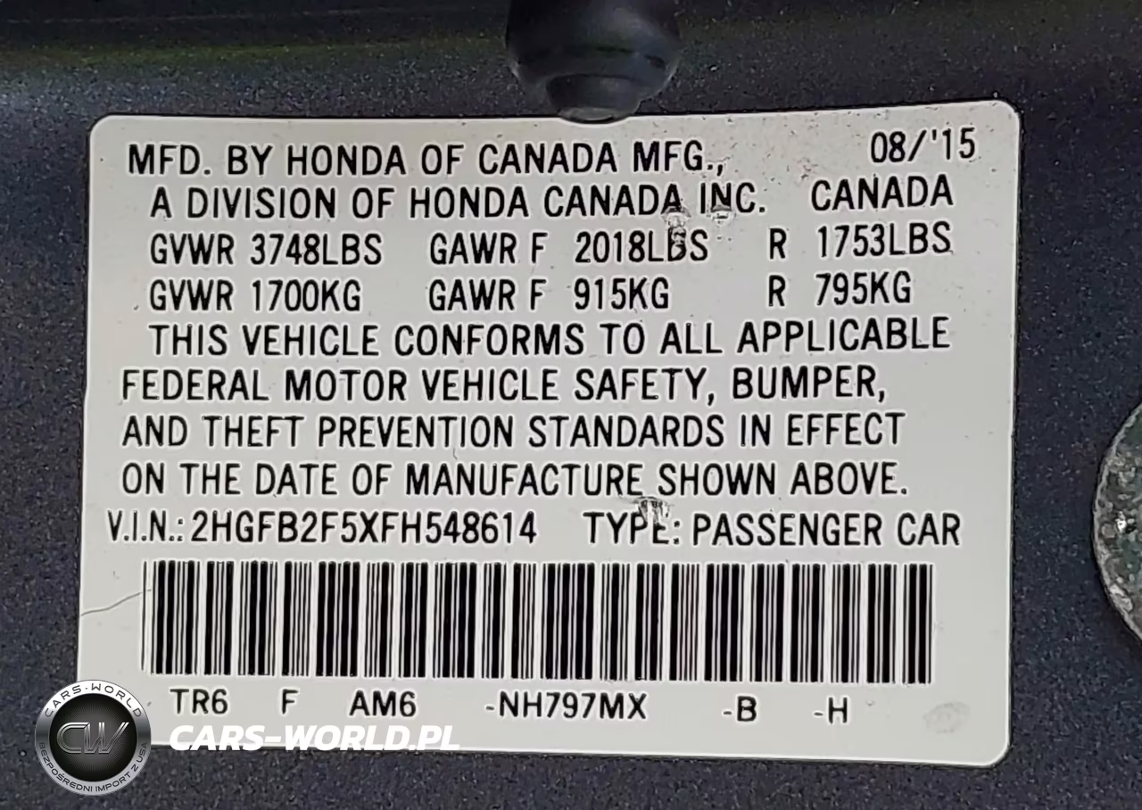 2015 Honda Civic Lx VIN:2HGFB2F5XFH548614 - 9