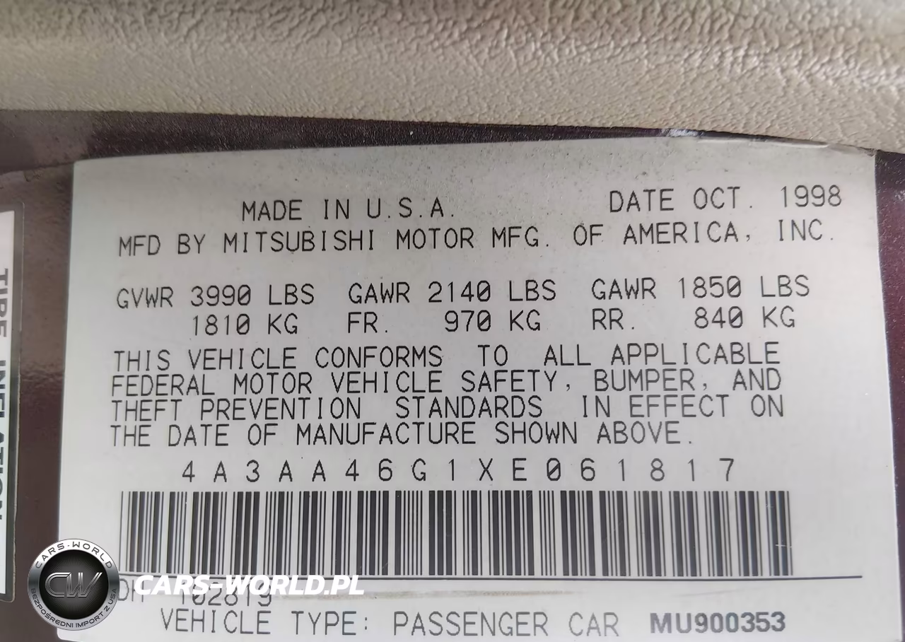 1999 Mitsubishi Galant Es VIN:4A3AA46G1XE061817 - 9