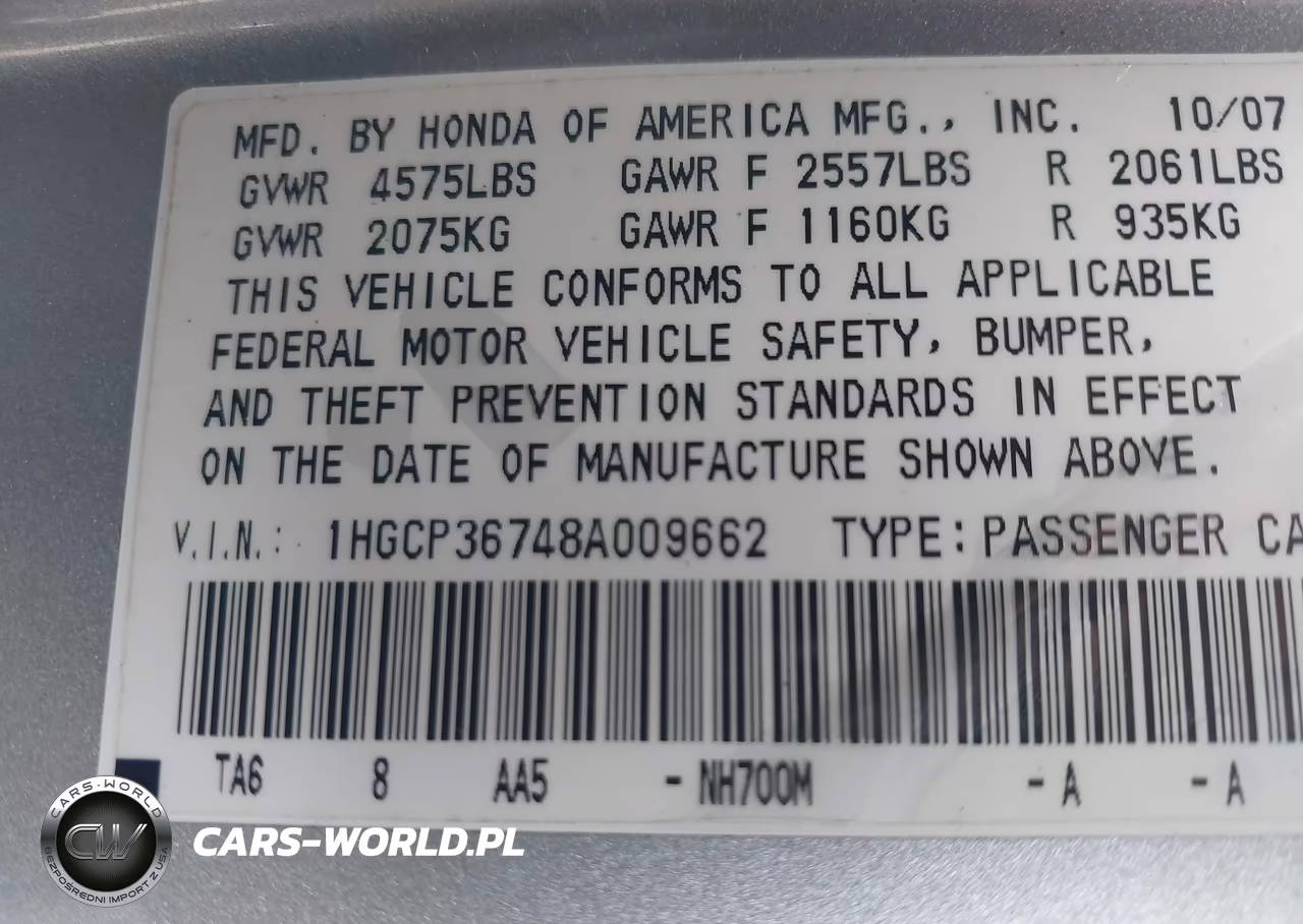 2008 Honda Accord 3.5 Ex VIN:1HGCP36748A009662 - 9