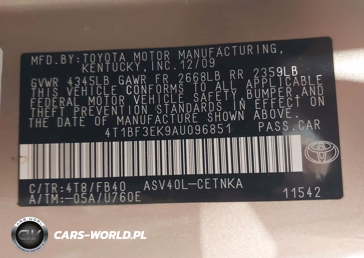 2010 Toyota Camry Le VIN:4T1BF3EK9AU096851 - 9