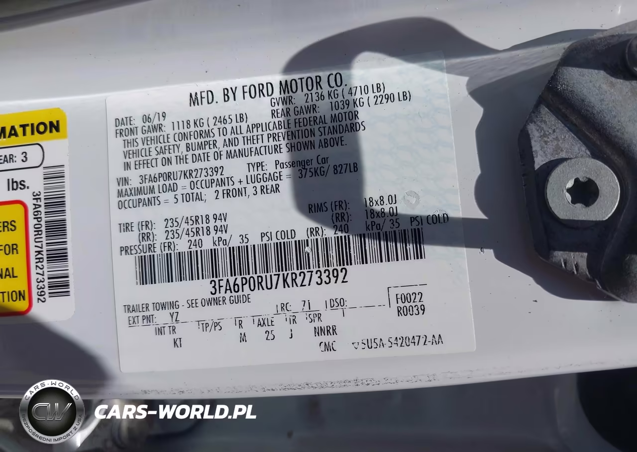 2019 Ford Fusion Hybrid Titanium VIN:3FA6P0RU7KR273392 - 9