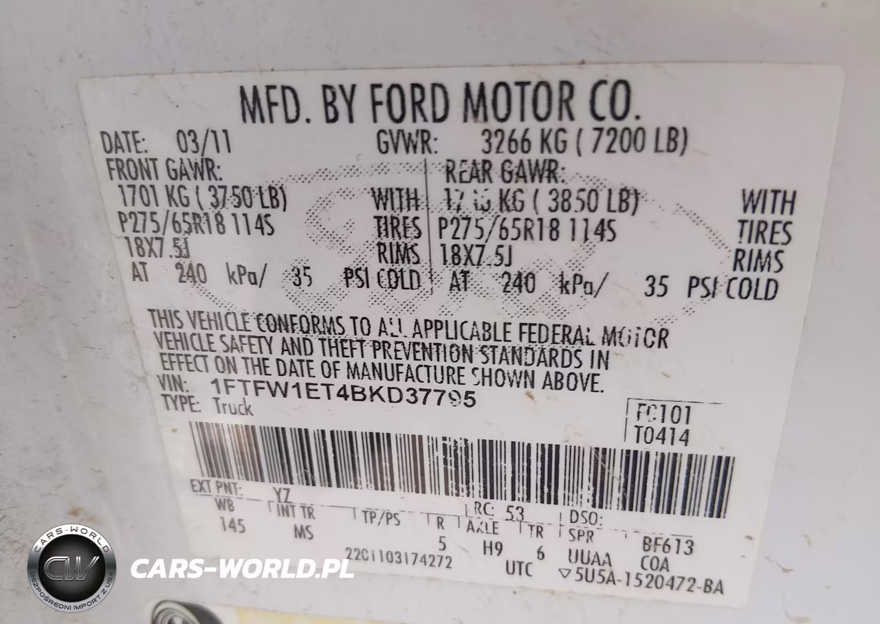 2011 Ford F-150 Xlt VIN:1FTFW1ET4BKD37795 - 9