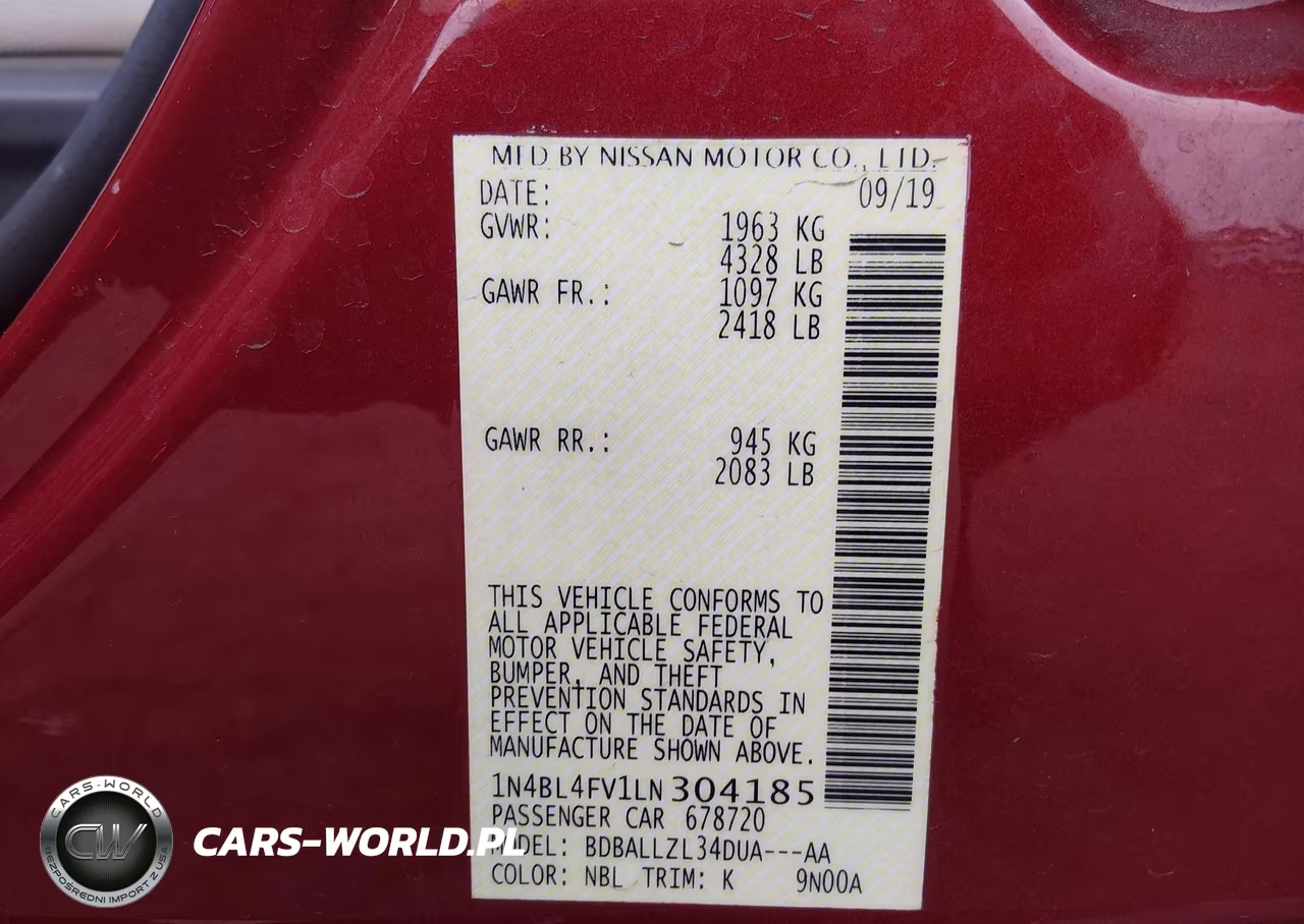 2020 Nissan Altima Platinum Fwd VIN:1N4BL4FV1LN304185 - 9