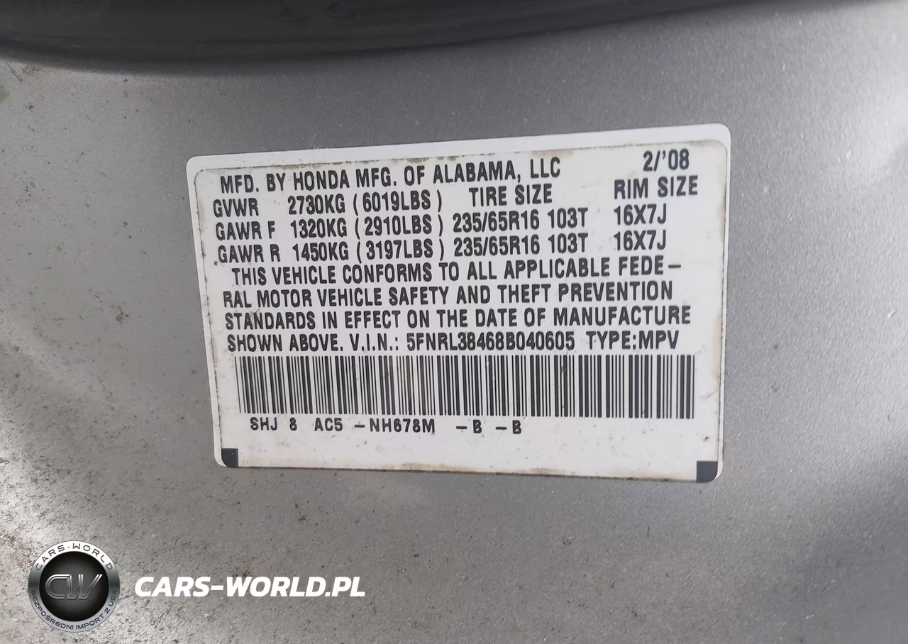 2008 Honda Odyssey Ex VIN:5FNRL38468B040605 - 9