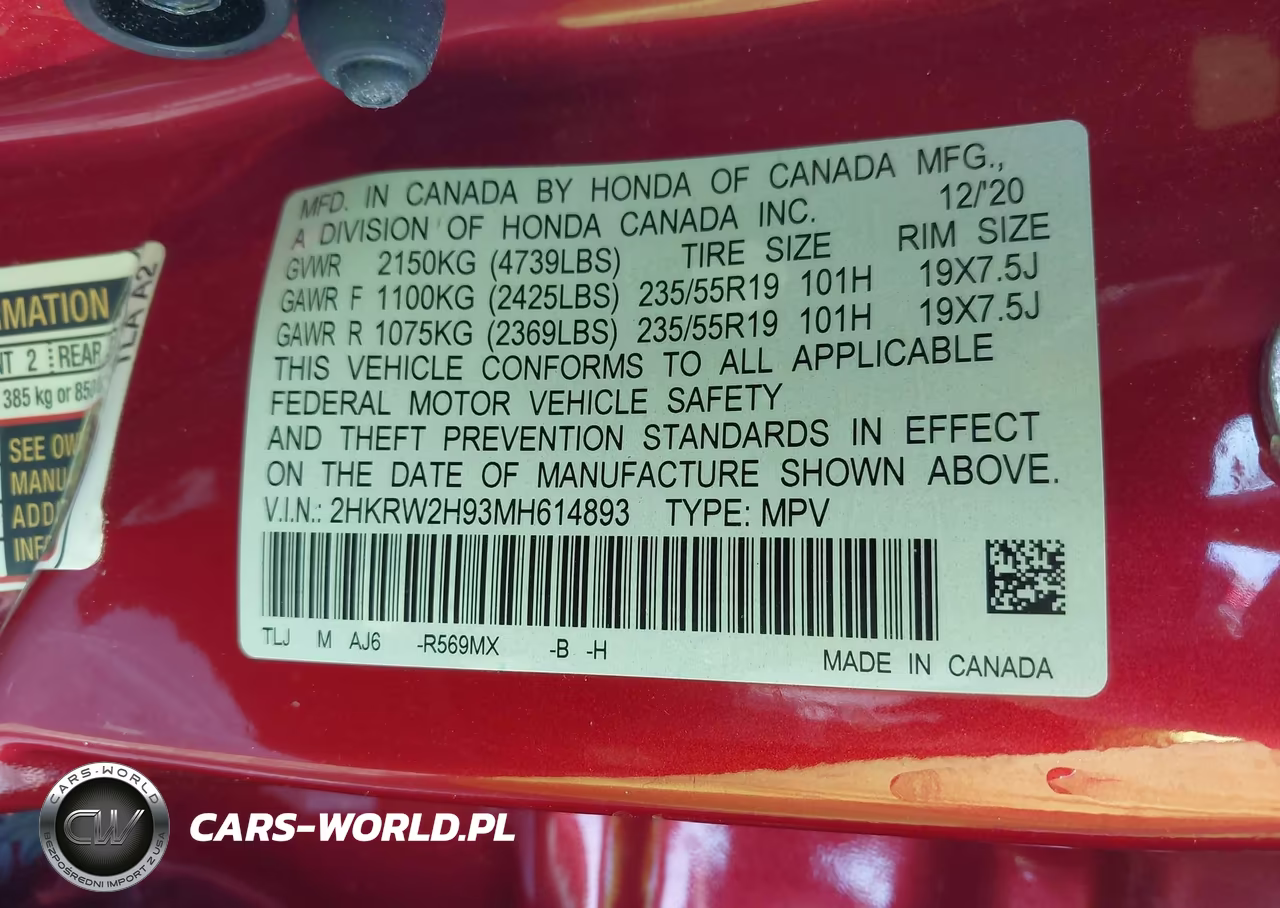 2021 Honda Cr-V Awd Touring VIN:2HKRW2H93MH614893 - 9