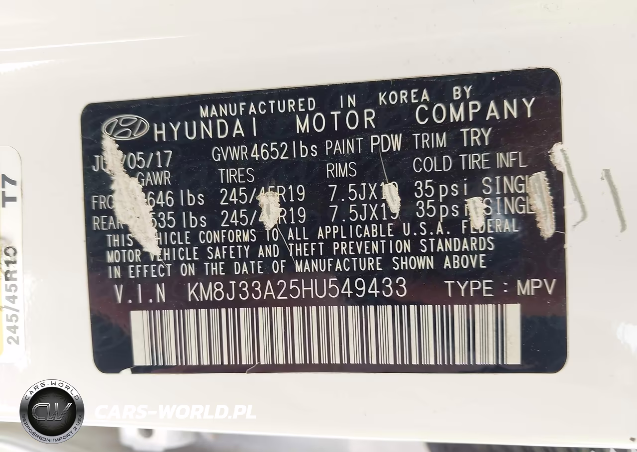 2017 Hyundai Tucson Night VIN:KM8J33A25HU549433 - 9
