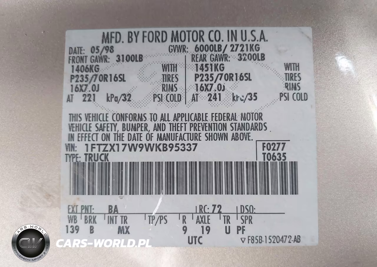 1998 Ford F-150 Lariat-Standard-Xl-Xlt VIN:1FTZX17W9WKB95337 - 9