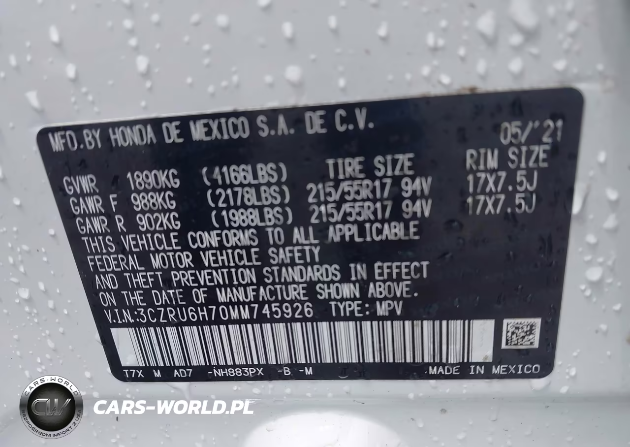 2021 Honda Hr-V Awd Ex-L VIN:3CZRU6H70MM745926 - 9