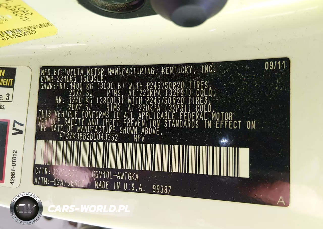 2011 Toyota Venza Base V6 VIN:4T3ZK3BB2BU043352 - 9