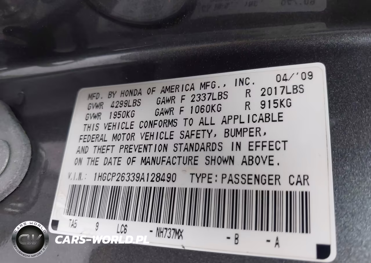 2009 Honda Accord 2.4 Lx VIN:1HGCP26339A128490 - 9