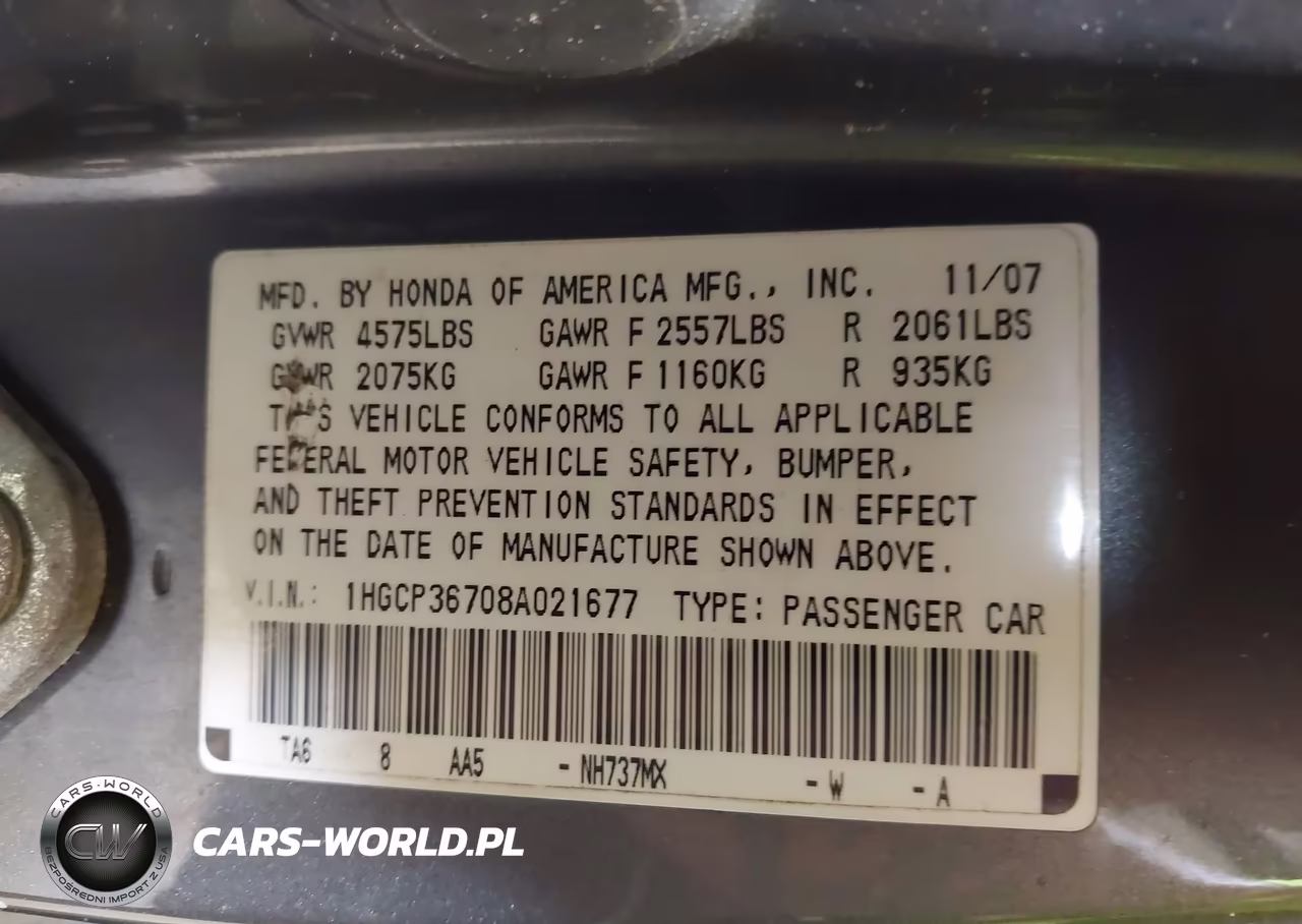 2008 Honda Accord 3.5 Ex VIN:1HGCP36708A021677 - 9