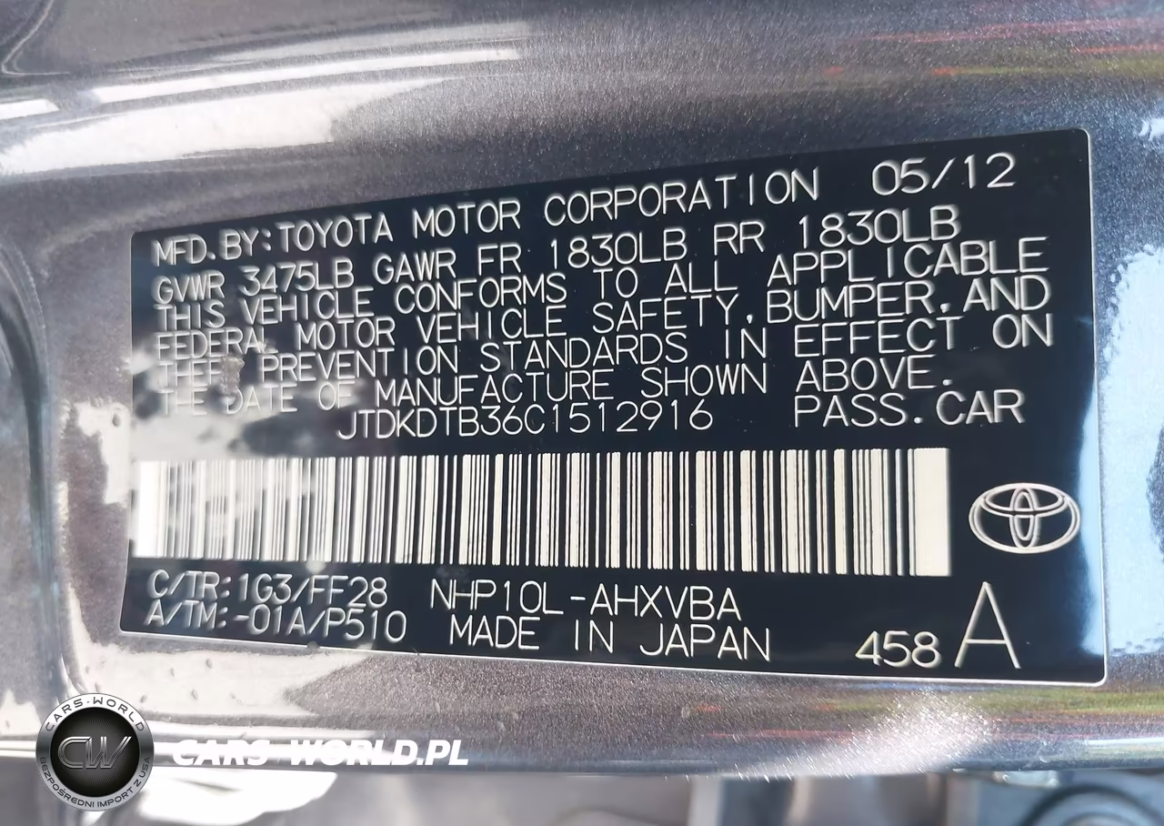 2012 Toyota Prius C Two VIN:JTDKDTB36C1512916 - 9