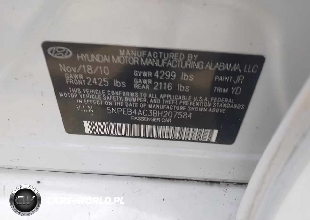 2011 Hyundai Sonata Gls VIN:5NPEB4AC3BH207584 - 9
