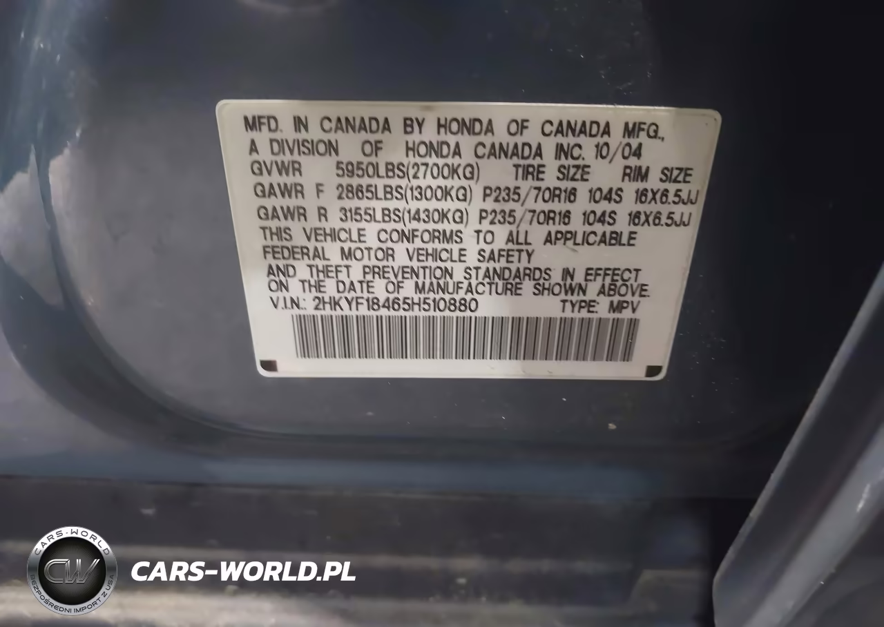 2005 Honda Pilot Ex VIN:2HKYF18465H510880 - 9