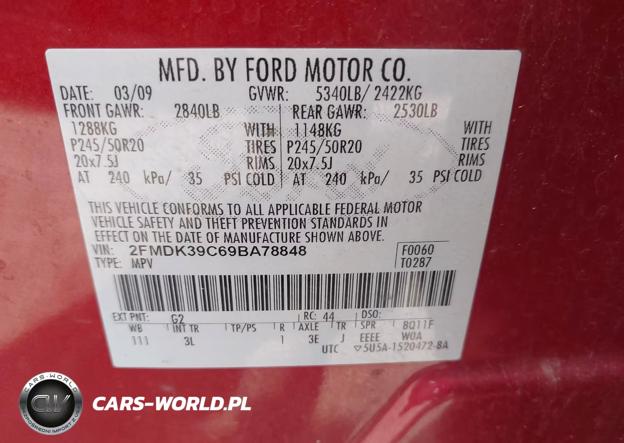 2009 Ford Edge Limited VIN:2FMDK39C69BA78848 - 9